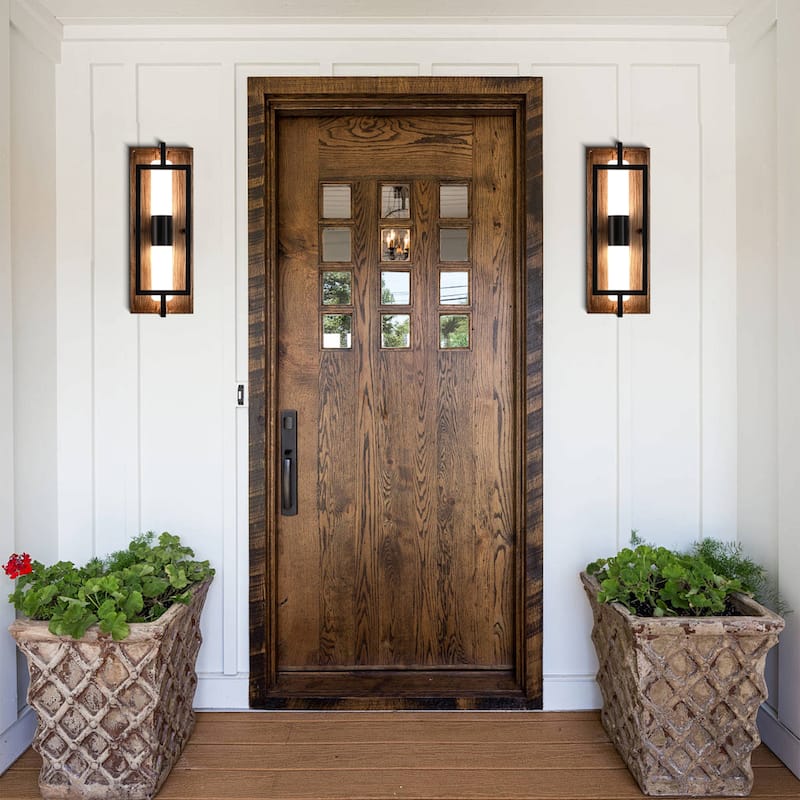 Bella Depot 12.6" Black Wall Light Farmhouse Wooden Sconce with Dimmable Led Light and Remote