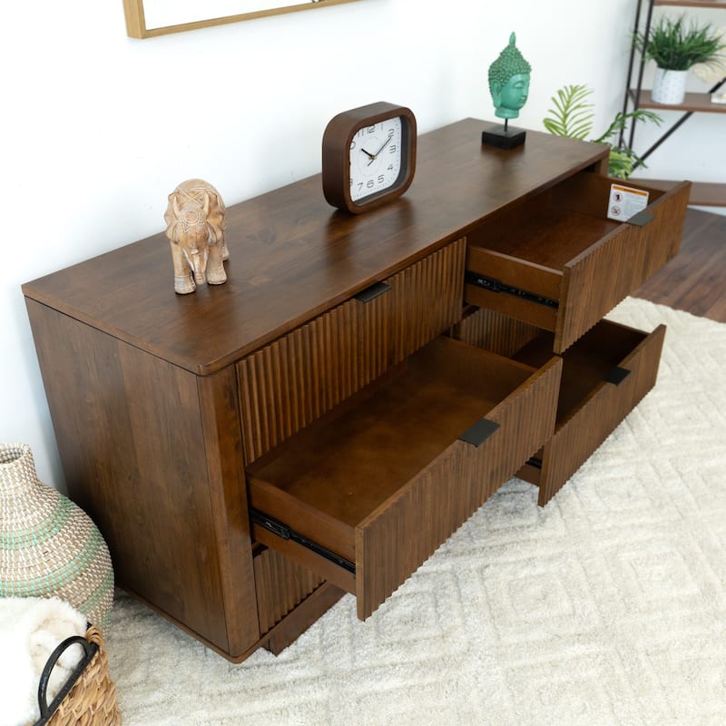 6 Drawer Dresser with Fluted Panel, Curved Clothing Organizer, Multi-functiona Wooden Cabinet Table for Living Room, Hallway