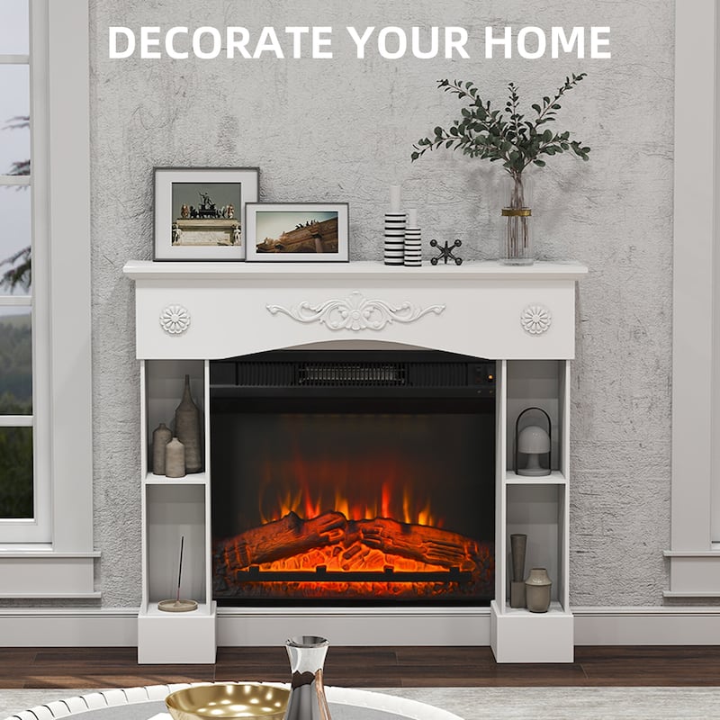 HOMCOM Baroque Fireplace Mantel, Freestanding Fireplace Surround with Leg for Electric Fireplaces, 45.3" W x 39.4" H, White