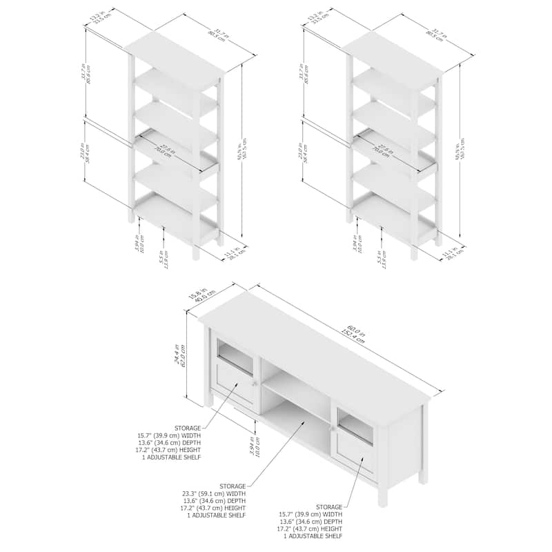 Bush Furniture Mayfield Farmhouse 60W TV Stand with Bookcases.