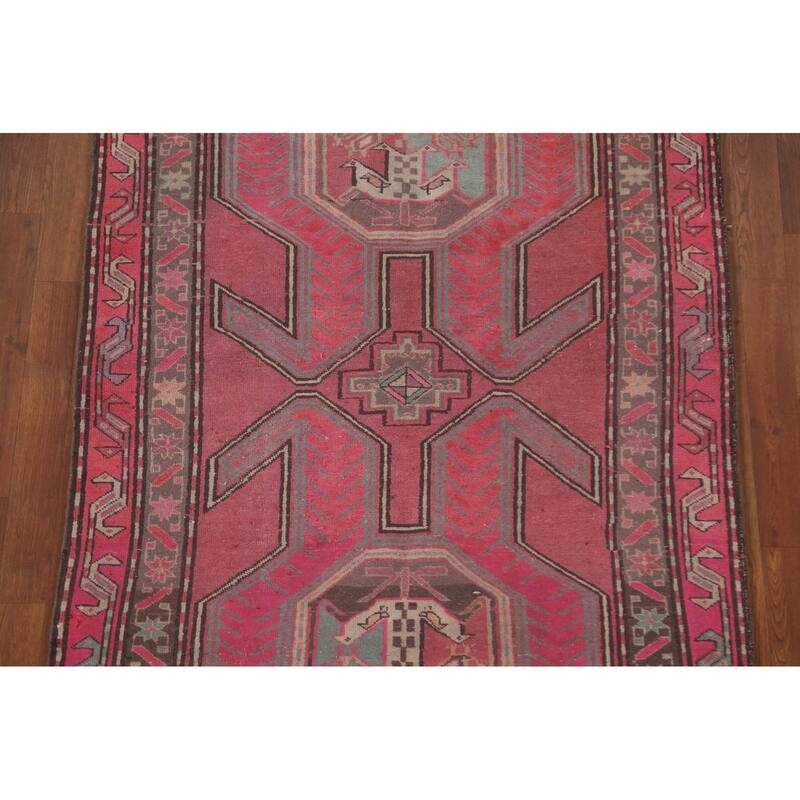 Hand Knotted Oriental 100% Wool Carpet Traditional Tribal Pink Meshkin Runner Rug - 9' 5'' X 3' 9''