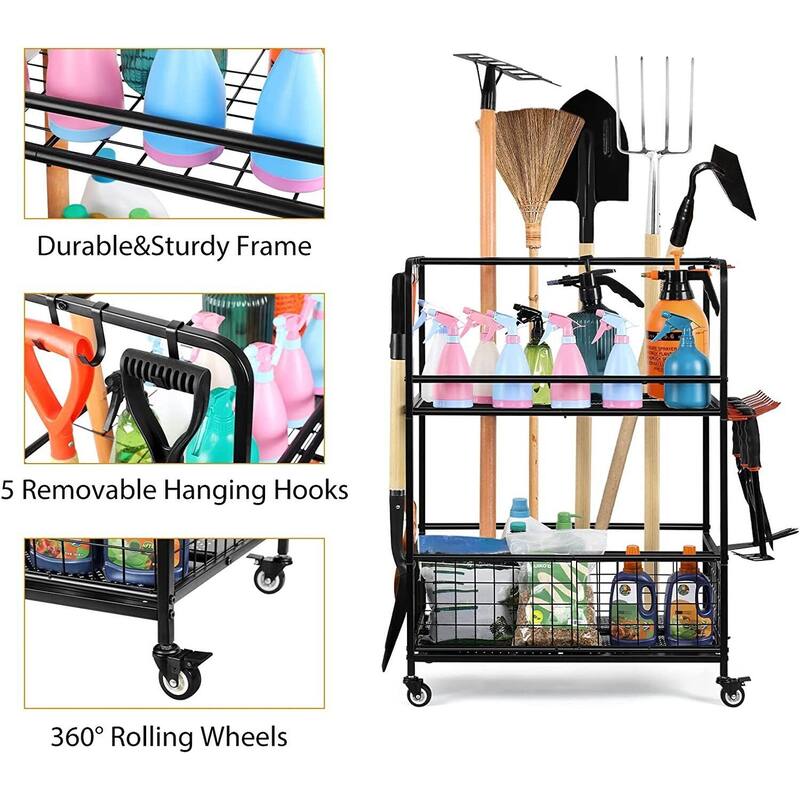 Garden Tool Organizer Rack with Wheels