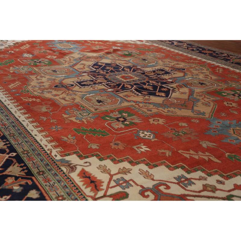 Orange Medallion Heriz Serapi Oriental Large Rug Handmade Wool Carpet - 16'4"x 24'6"