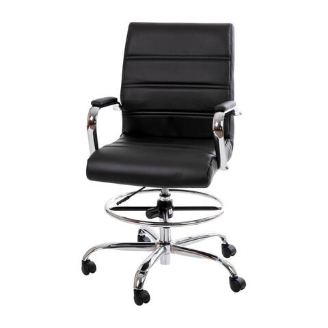 Offex Black Drafting Chair with Adjustable Foot Ring and Chrome Base - 21.5"W x 24"D x 40" - 48"H