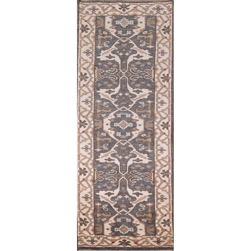 Oushak Oriental Runner Rug Handmade Blue Wool Carpet - 2'7"x 8'5"