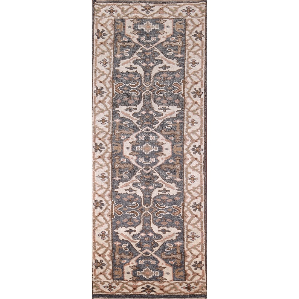 Oushak Oriental Runner Rug Handmade Blue Wool Carpet - 2'7"x 8'5"