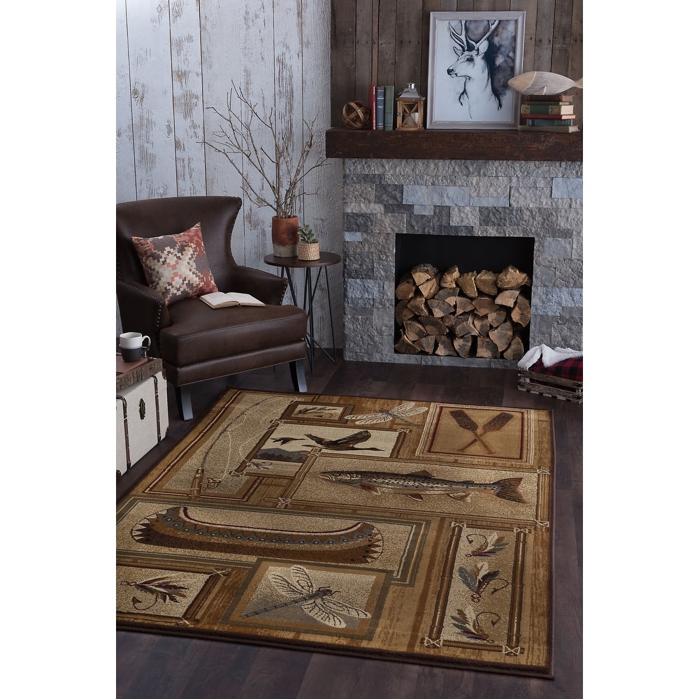 Natural Lodge Novelty Graphic Indoor Area Rug
