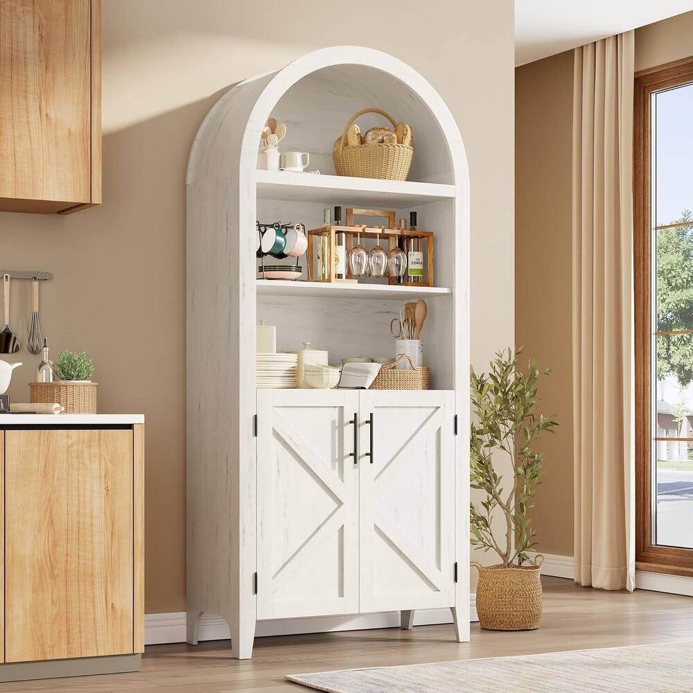 Arched Bookcase, Kitchen Pantry Storage Cabinet with Open Display Shelf