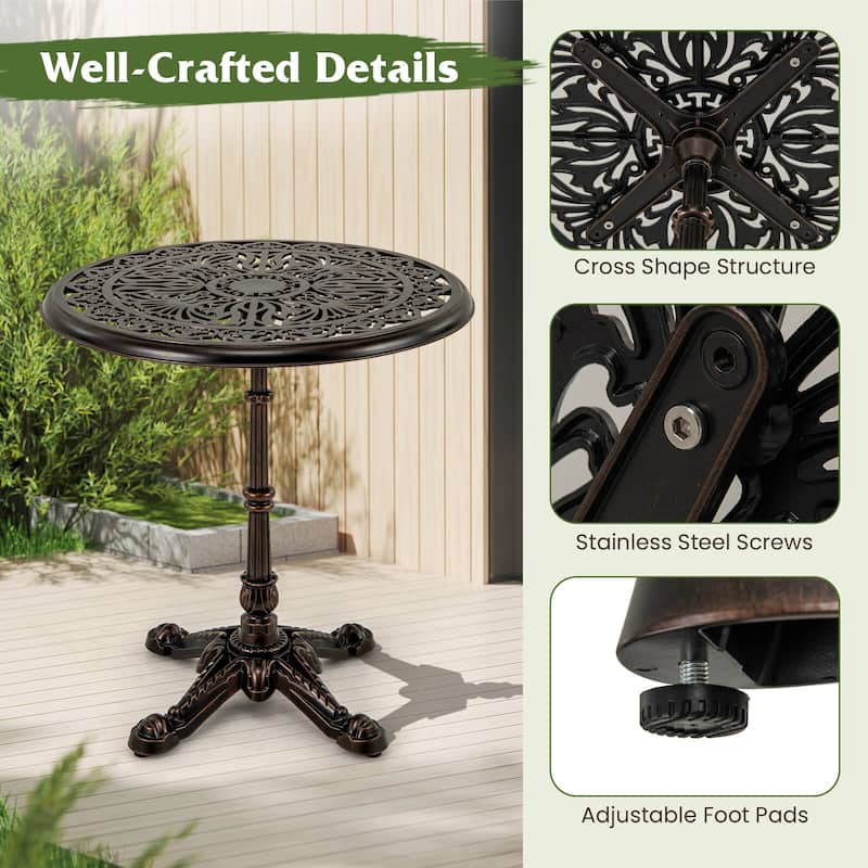 Costway 27” Round Cast Aluminum Patio Bistro Table with Hollow Top - Copper - See Details