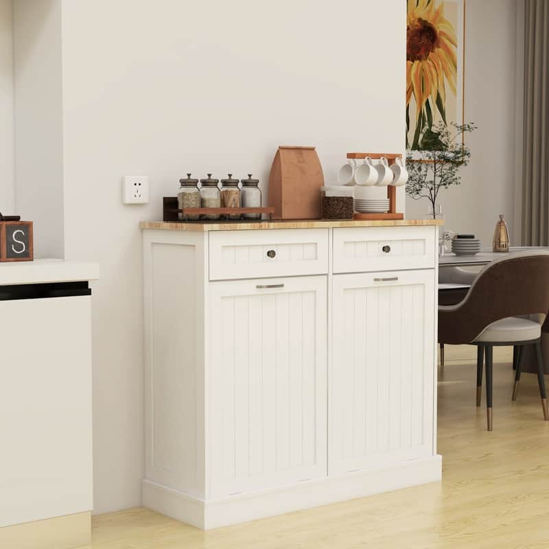 Two Drawers and Two-Compartment Tilt-Out Trash Cabinet Kitchen Trash Cabinet