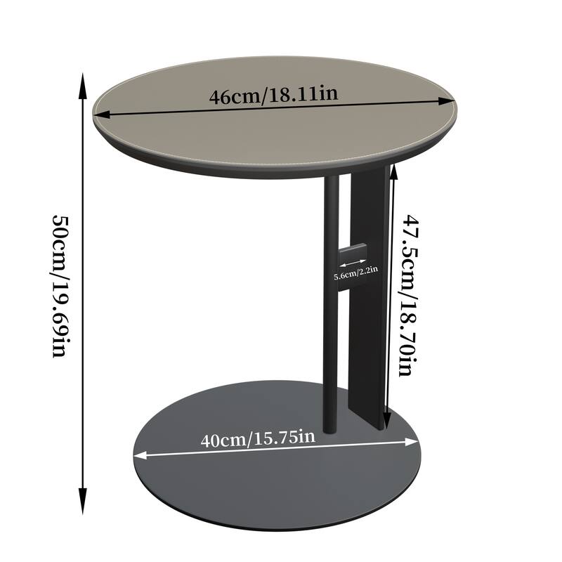 Modern Round End Table with Microfiber Saddle Leather Top and Metal Sandblasting Pedestal