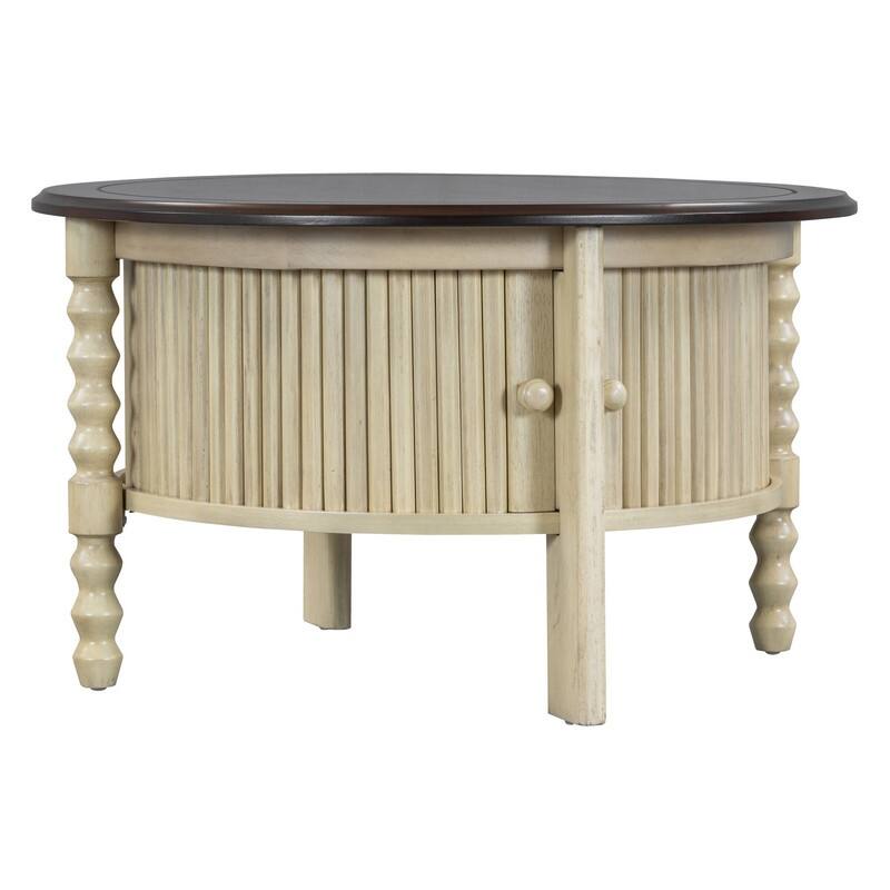Vintage 30.3" Round Coffee Table with Hidden Storage, Mid Century Modern Style for Living Room Organization