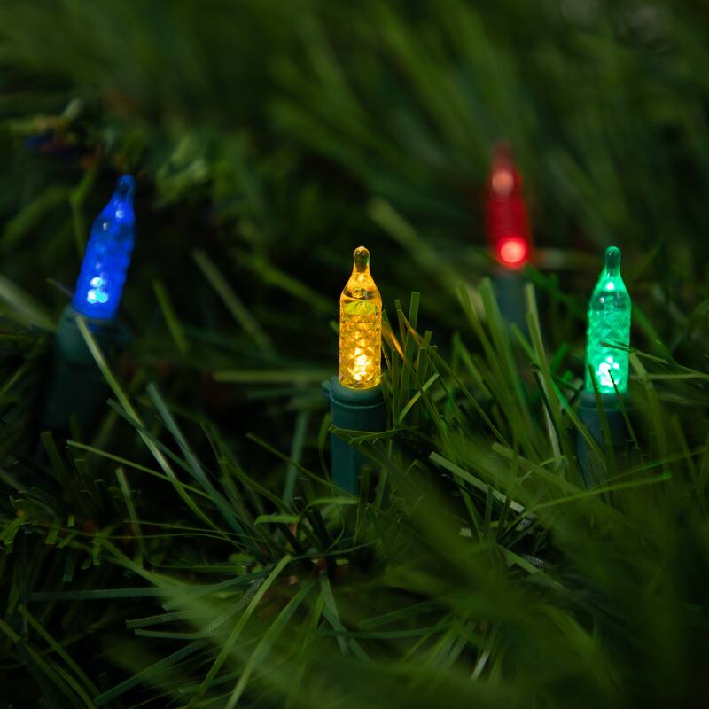 Battery Operated LED M5 Faceted Christmas Lights - Multicolor - 15.75’ Green Wire - 50ct