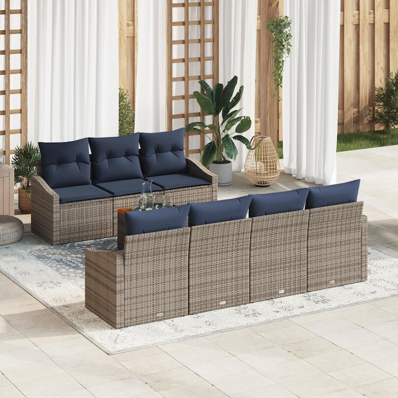 vidaXL 8 Garden Sofa Set with Cushions Black/Grey Poly Rattan - 91.7 x 24.4 x 27.2 - Grey