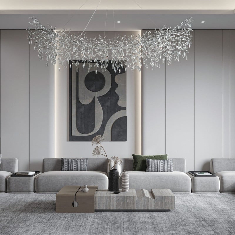Modern Branch Crystal Linear Chandelier, 1100-1830mm Dining Pendant Light