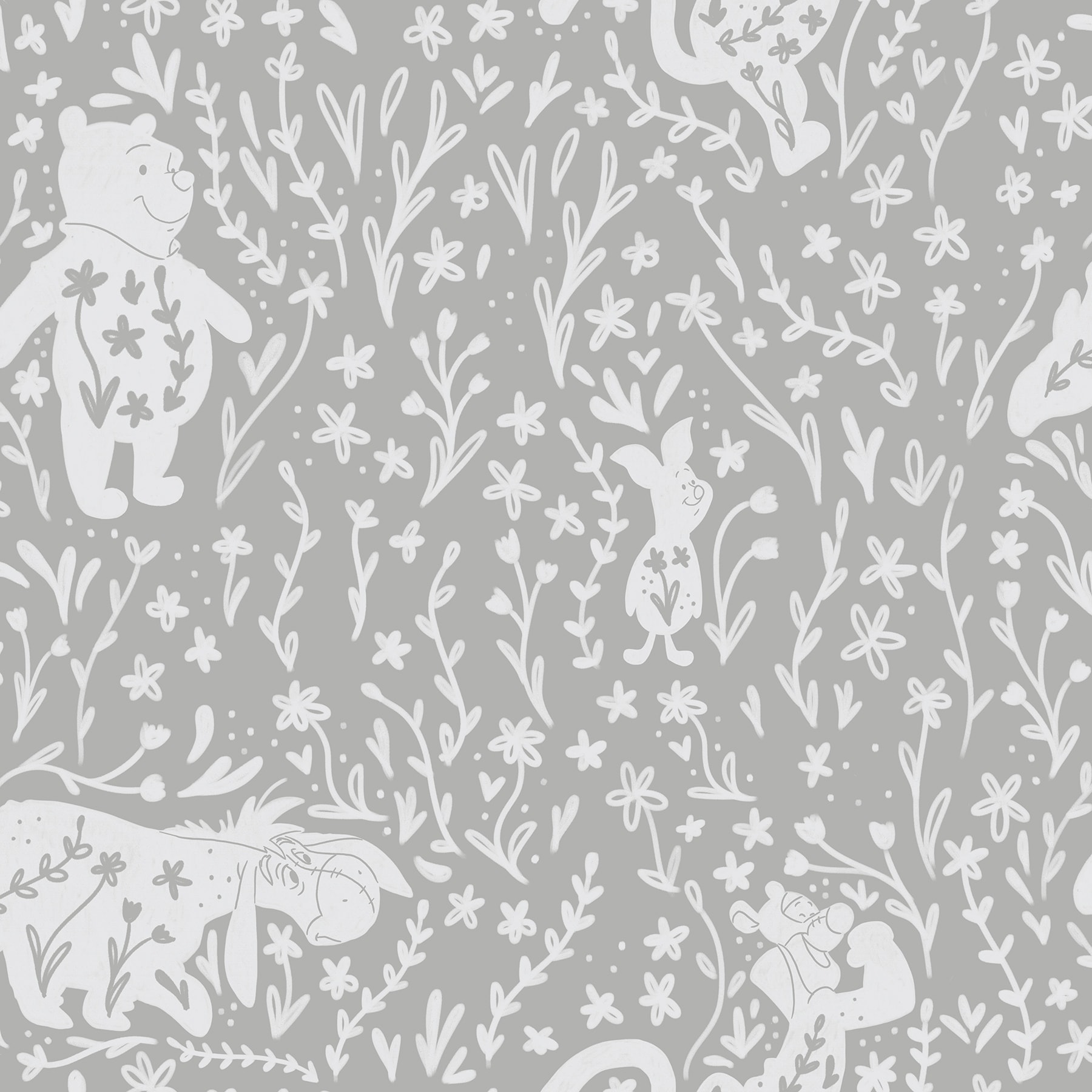 RoomMates Disney Winnie the Pooh Block Print Grey Peel and Stick Wallpaper
