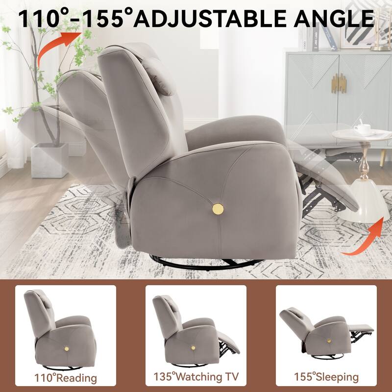 Electric Power Glider Recliner with 270° Swivel, Rocking Motion, Ergonomic Lumbar & Neck Support, Dual USB/Type-C Ports