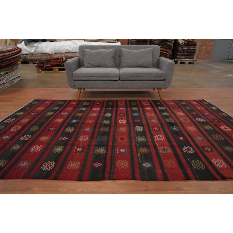 Hand Woven Oriental 100% Wool Carpet Southwestern Tribal Multi-Colored Kilim Area Rug - 9' 6'' X 5' 10''