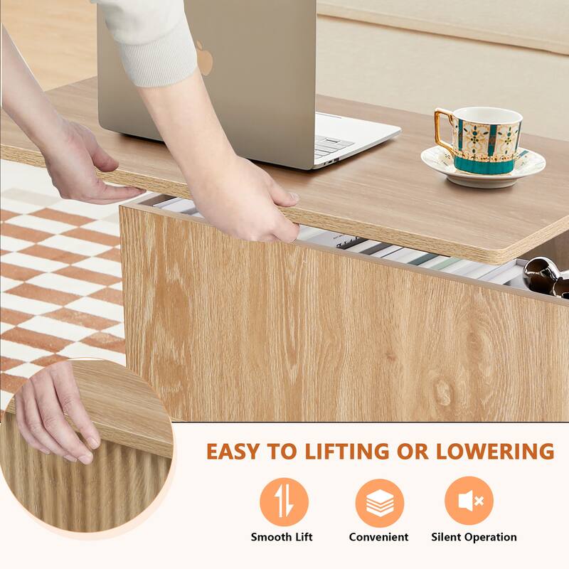 39.37 in. Wood Rectangular Lift-top Coffee Table Open Shelf