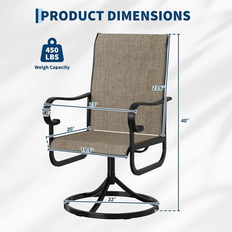 Set of 2 Outdoor Patio 360°Swivel Dining Chairs for Backyard, Poolside, Lawn, Porch or Garden (No Table)