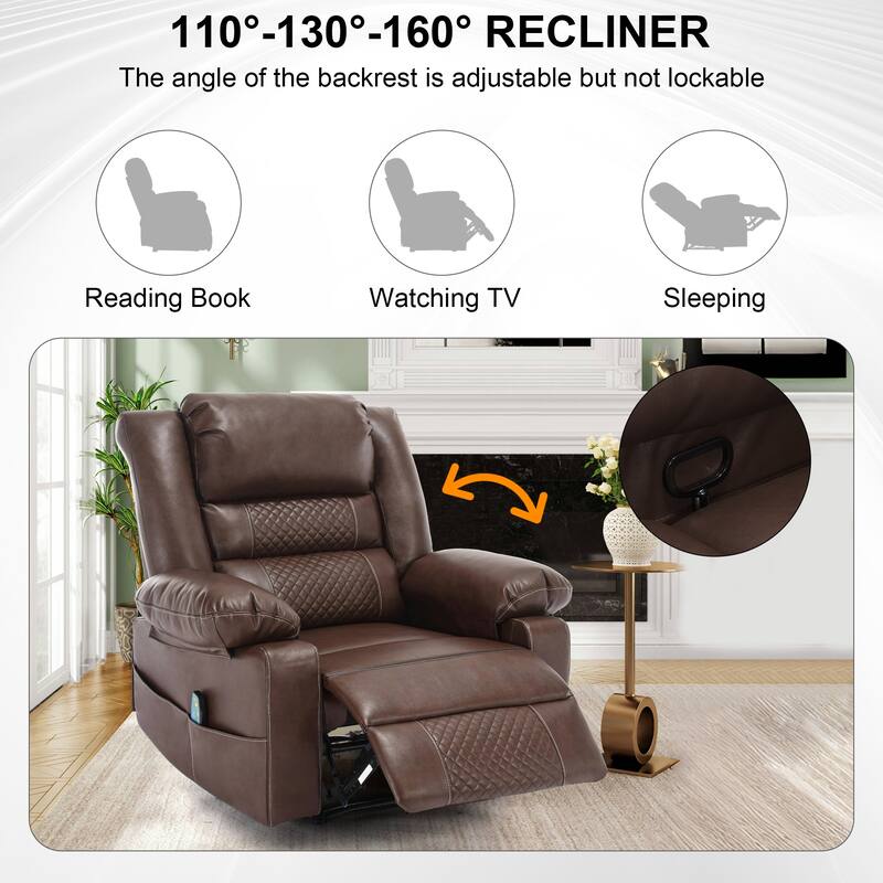 Brown Manual Recliner Chair with 8-Point Massage, Heating, Adjustable with Sturdy Frame for Living Room