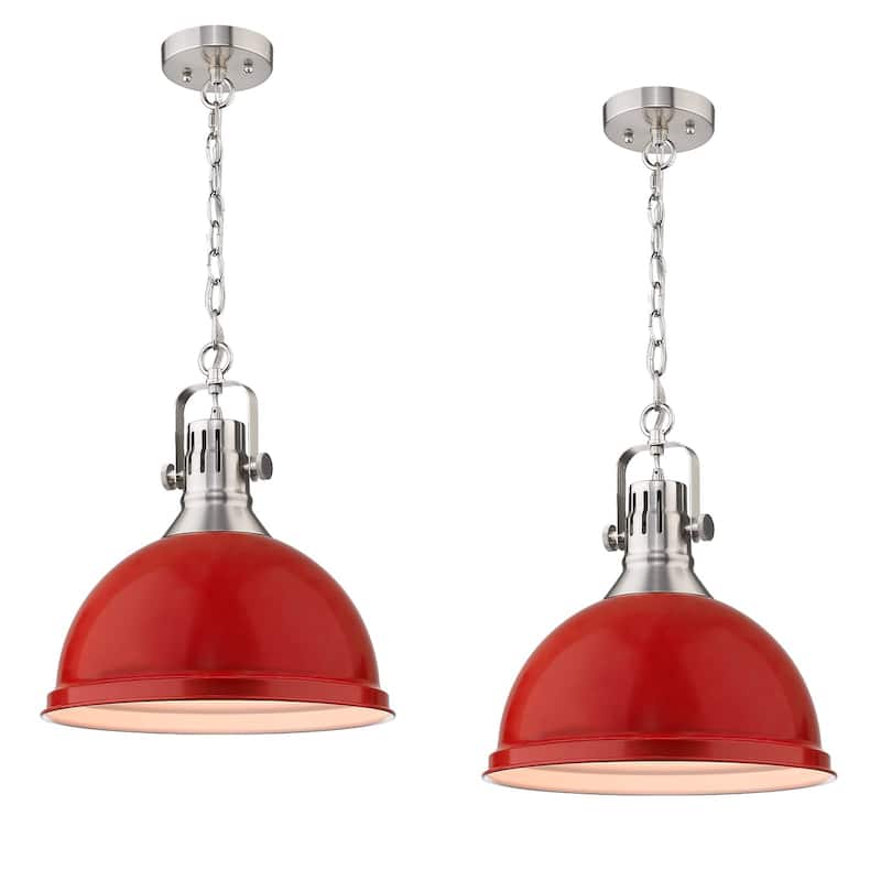 1-Light Farmhouse Ceiling Pendant Light,Vintage Hanging Light with Dome Shade, Oil Rubbed Bronze Finish - 2Pack/14 Inch - Red