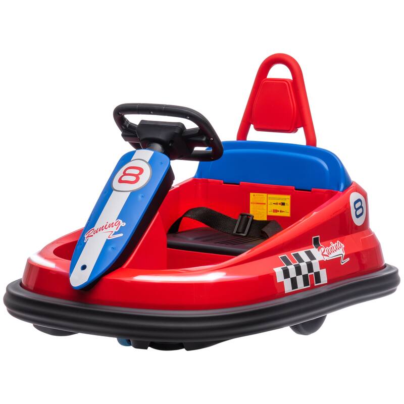 360° Kids Electric Bumper Car with LED Lights, Music & Safety Features for Ages 18-48 Months - Red