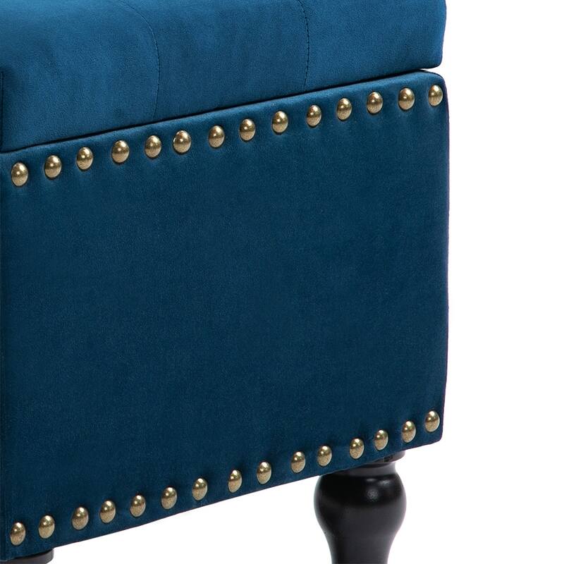 Maypex 38" Velvet Upholstered Flip Top Storage Bench - Navy
