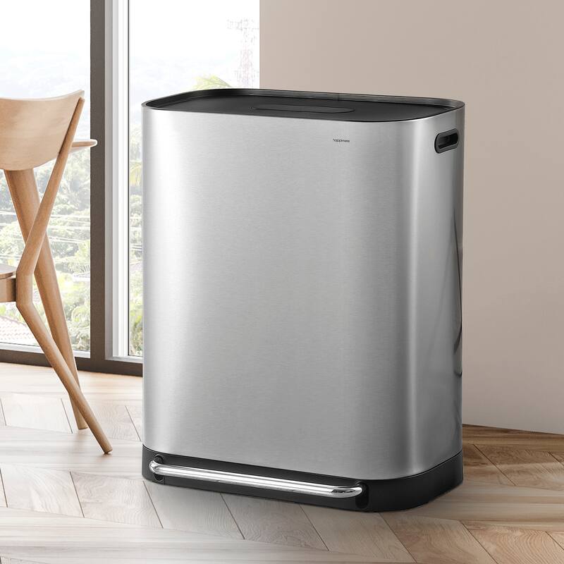 happimess Beni Kitchen Trash/Recycling 16-Gallon Double-Bucket Step-Open Trash Can, Chrome