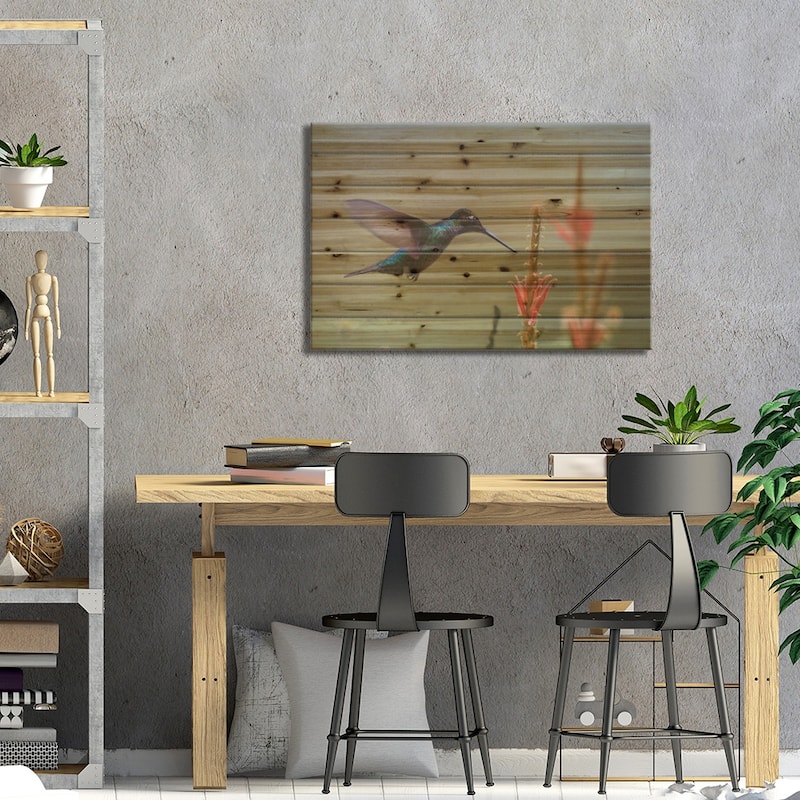 Magnificent Hummingbird Male Foraging, Costa Rica Print On Wood by Tim Fitzharris - Multi-Color