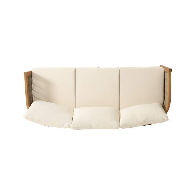 Burchett Outdoor Acacia Wood and Round Wicker Sofa by Christopher Knight Home