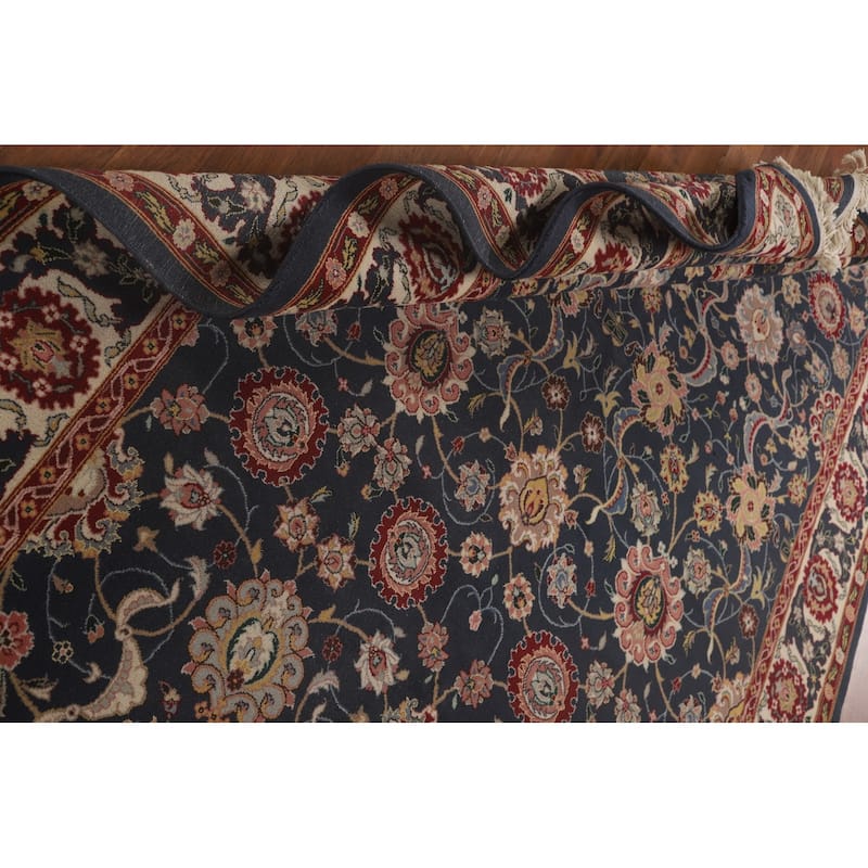 All-Over Floral Blue Tabriz Oriental Area Rug Hand-Knotted Wool Carpet - 5'9" x 8'10"