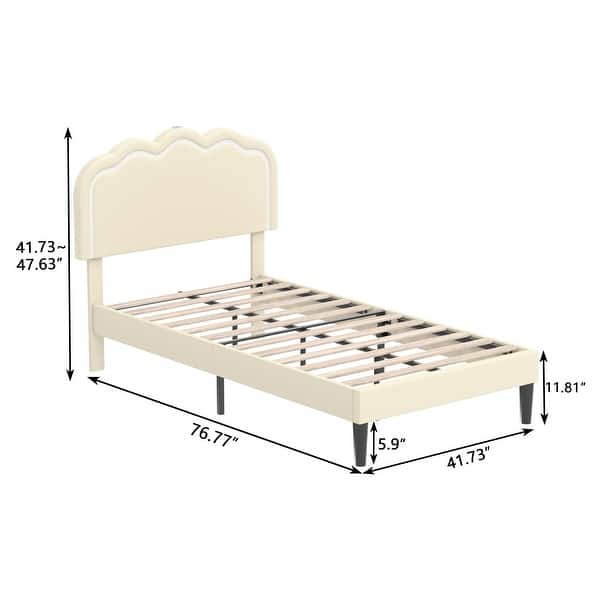 dimension image slide 1 of 2, VECELO Upholstered Platform Kids Bed Frame with Headboard & LED Lights,Twin Size Bed Set of 2