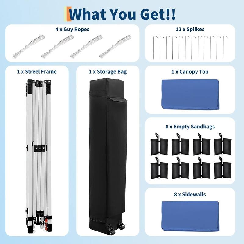 10x30 Outdoor Pop Up Canopy with 8 Sidewalls and Portable Roller Bag