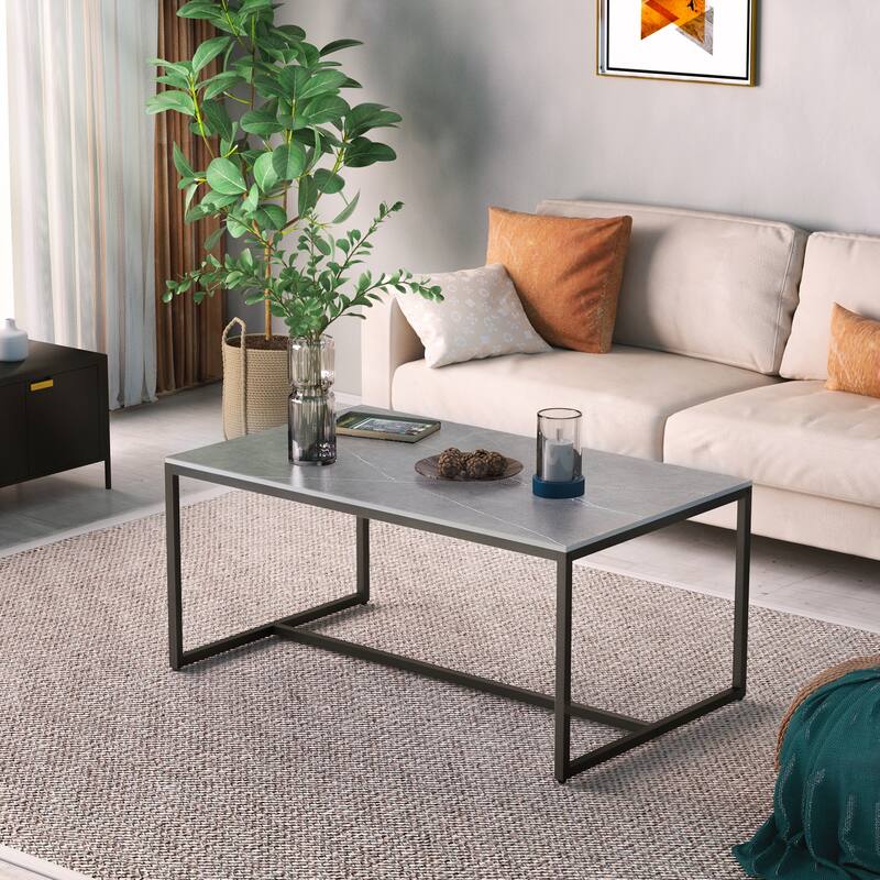 Sintered Stone Top Rectangle Coffee Table - 23.6" D x 39.4" W x 16.5" H