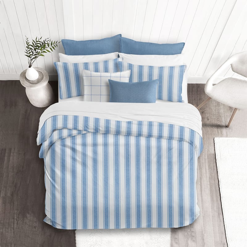 Denim Stripes Blue/Ivory Comforter Set Twin