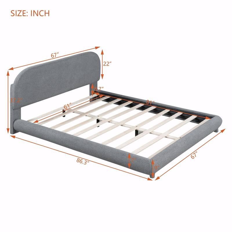 Teddy Fleece Upholstered Platform Bed with Stylish Curve-shaped Design