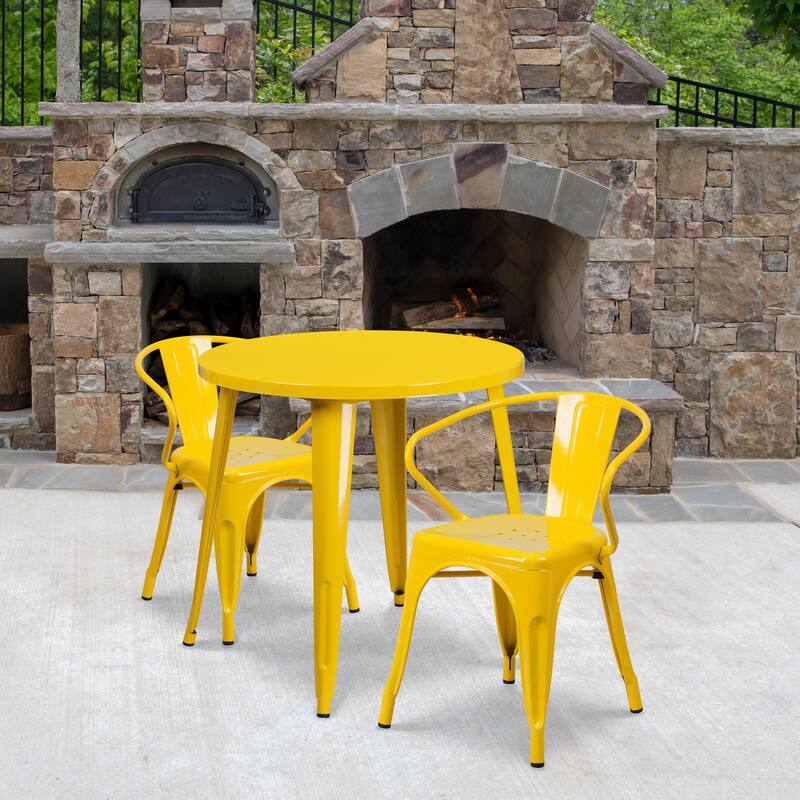 30'-inch Round Metal Indoor-Outdoor Table Set - Yellow