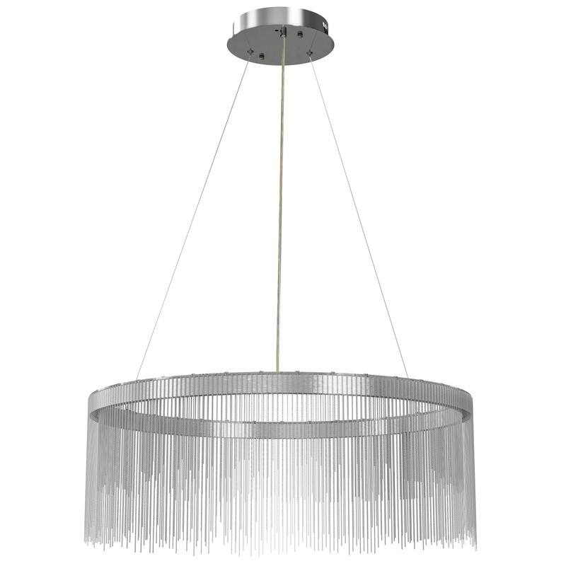 Aluminum Tassel Linear Chandelier Round Ceiling Pendant Lighting Fixture Over Dining Table, Kitchen Islands, Entryways