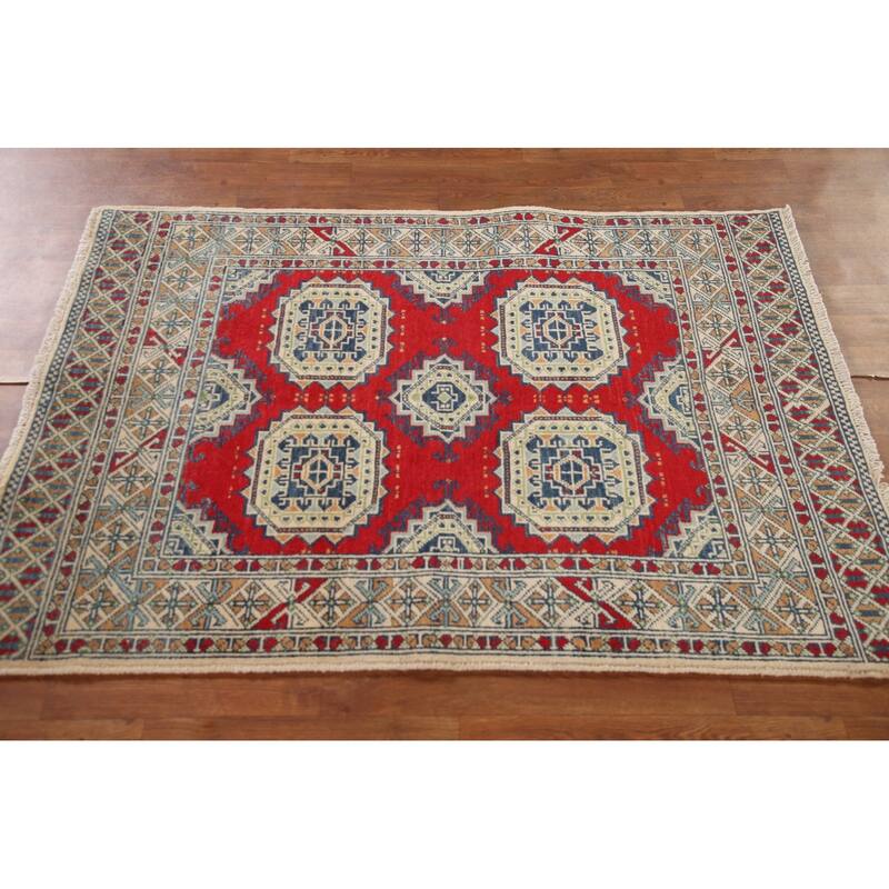 Kazak Accent Rug Hand-Knotted Wool Carpet - 3'5"x 4'10"