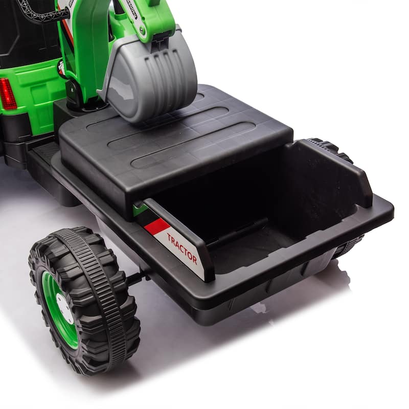24V Kids Ride-On Electric Tractor Toy with 4-in-1 Construction Attachments w/Parent Remote Control,3-Speed Adjustable