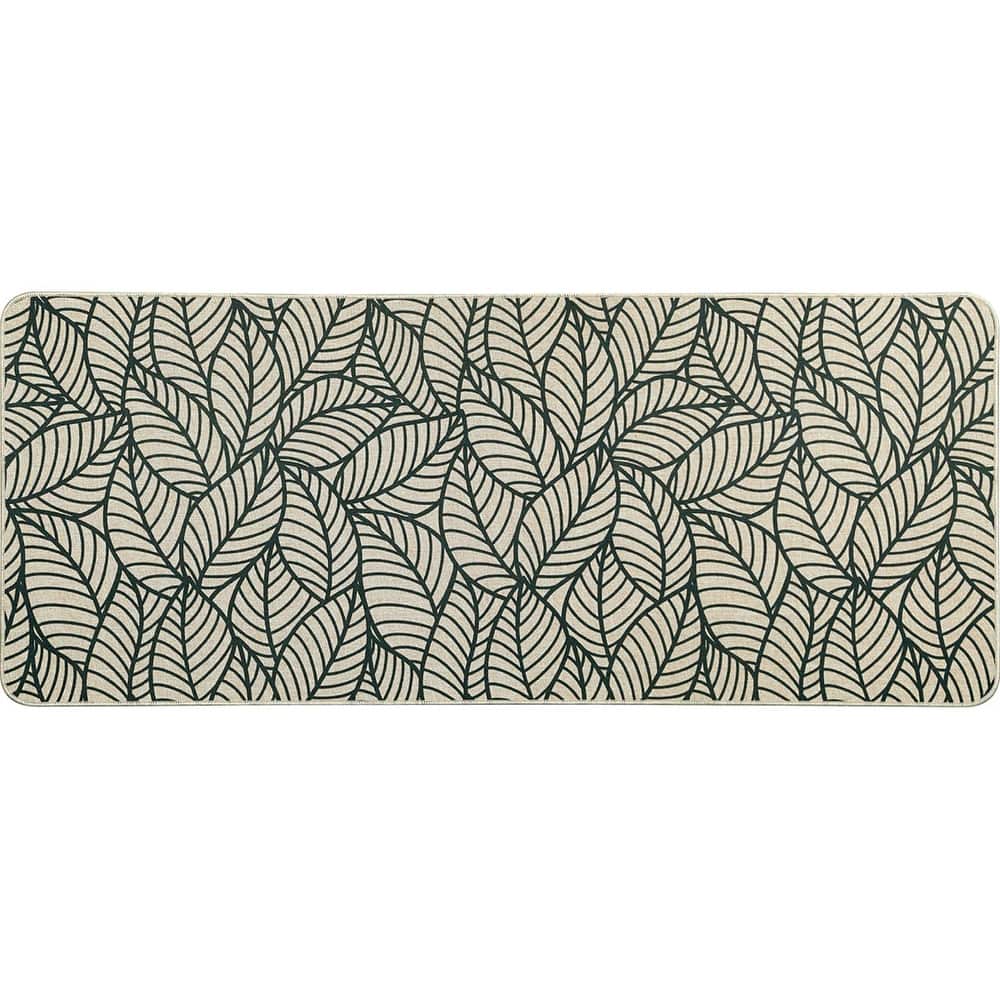 Jungle Printed Kitchen Mat Gray Leaves Design