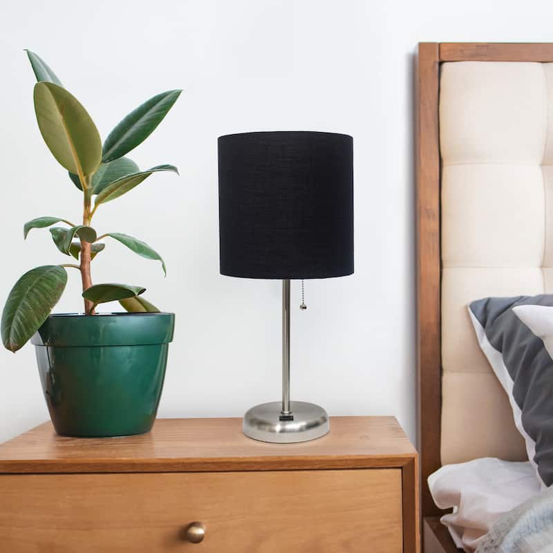 19.5" USB Port Feature Metal Lamp in Steel w Aqua Shade