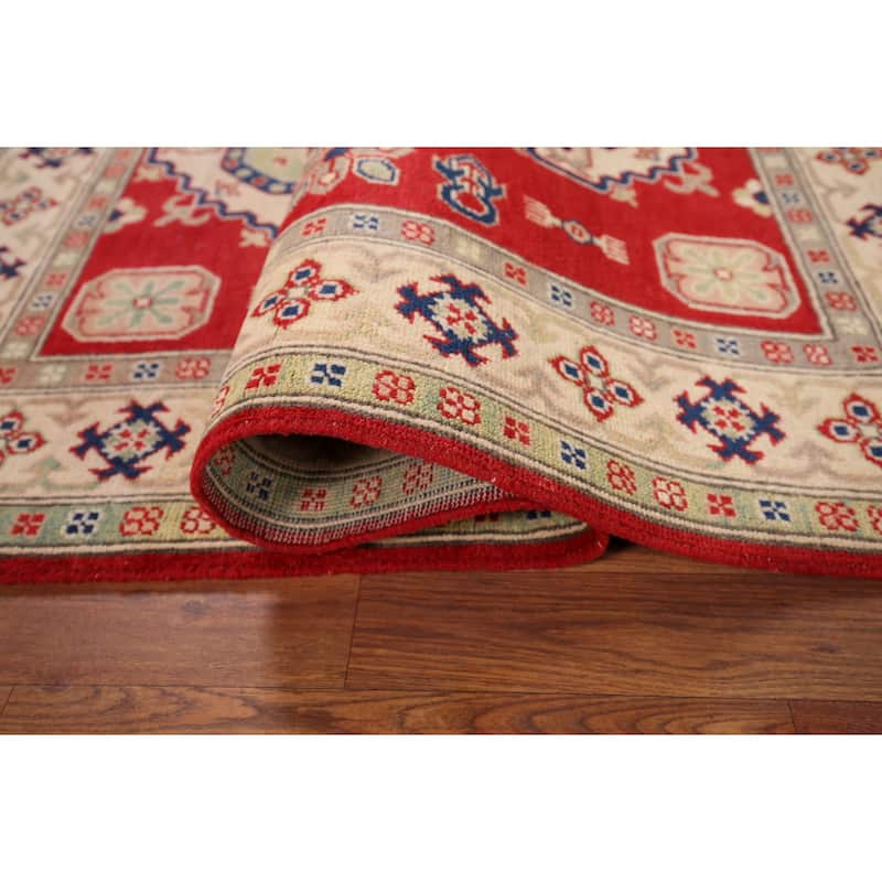 Geometric Kazak Oriental Rug Handmade Wool Carpet - 4'3" x 5'6"