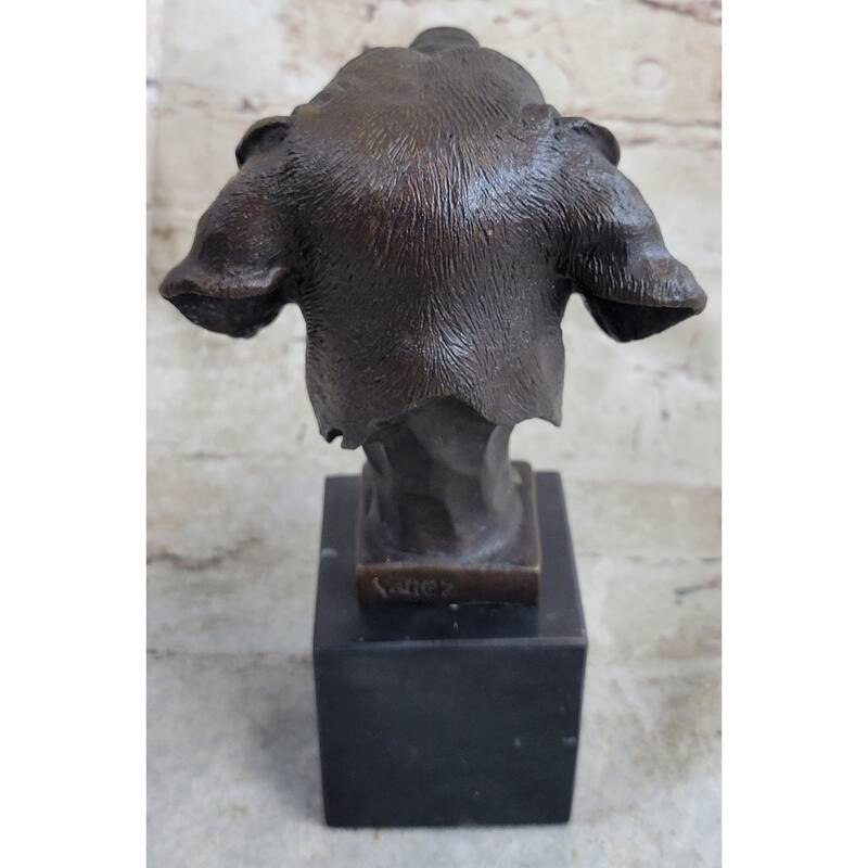 Signed Original Happy Labrador Puppy Dog Bust Marble Base Sculpture Statue Decor