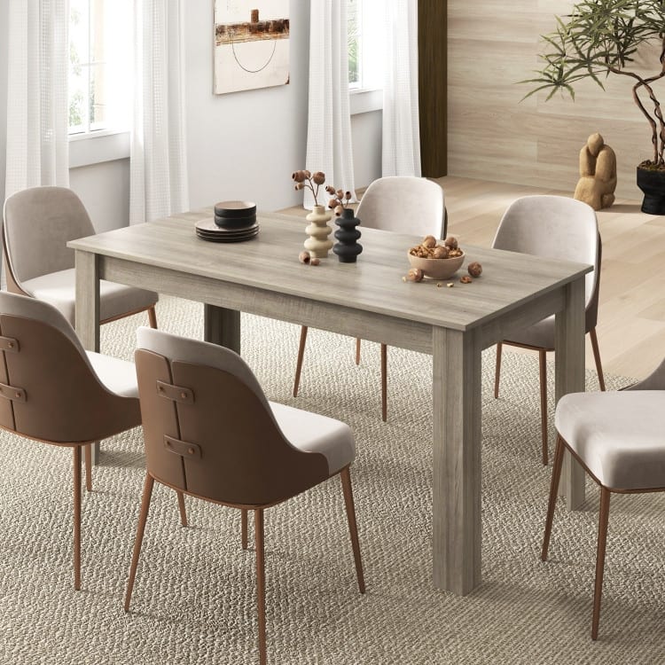 63 Inch Rectangular Modern Dining Kitchen Table for 6 People - Light Grey