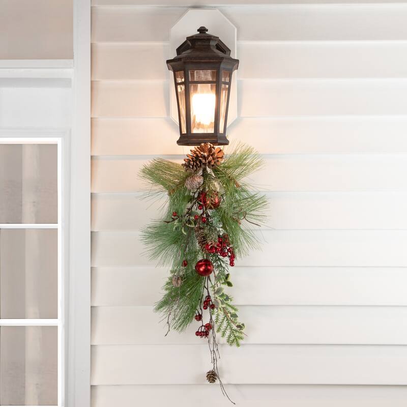 30" Frosted Berries Pine Cones Artificial Christmas Teardrop Swag