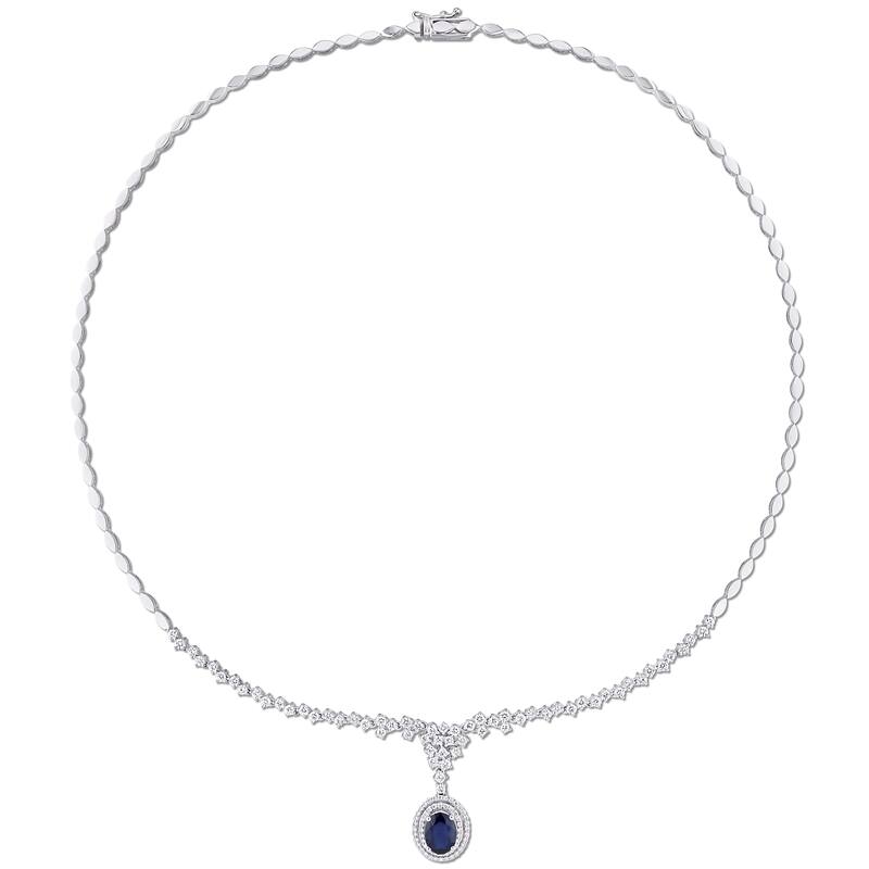 Miadora 1 1/2ct TDW Diamond and 1 1/2ct TGW Oval-Cut Blue Sapphire Necklace 14K White Gold