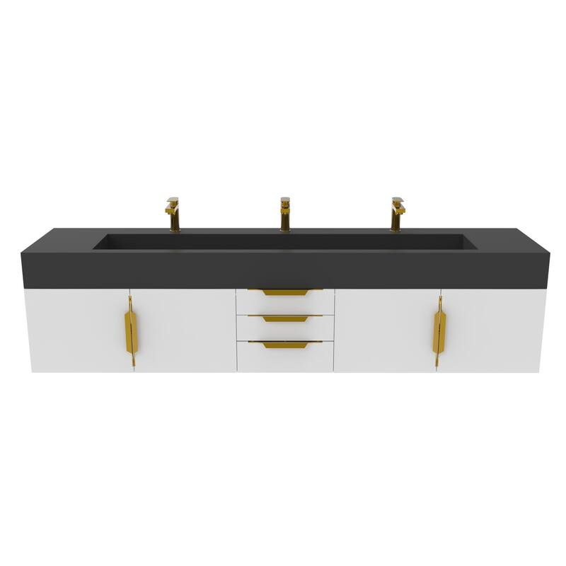 Nile 84-Inch Wall Mounted Bathroom Vanity Set w/ Black Top