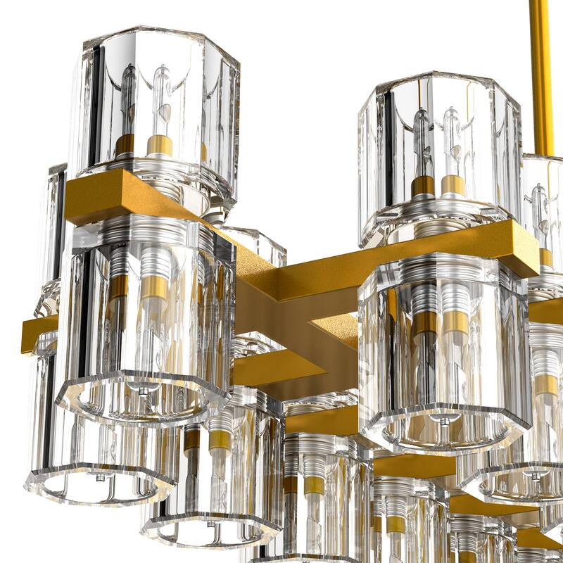 YANSUN 60-Light Brass Gold Crystal Chandelier, G4 LED, Modern Linear 3000K Warm